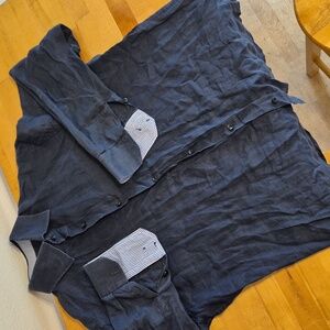 Nero Sfumato Positano Dark Blue Gray Ish Ling Sleeve Linen Button Up Shirt